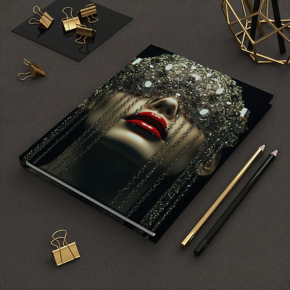 Woman Crystal Crown Red Lips Dark Background – Notebooks
