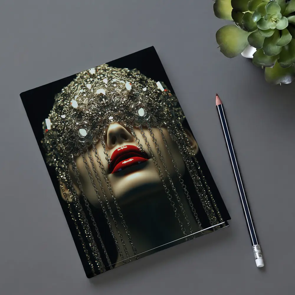 Woman Crystal Crown Red Lips Dark Background – Notebooks