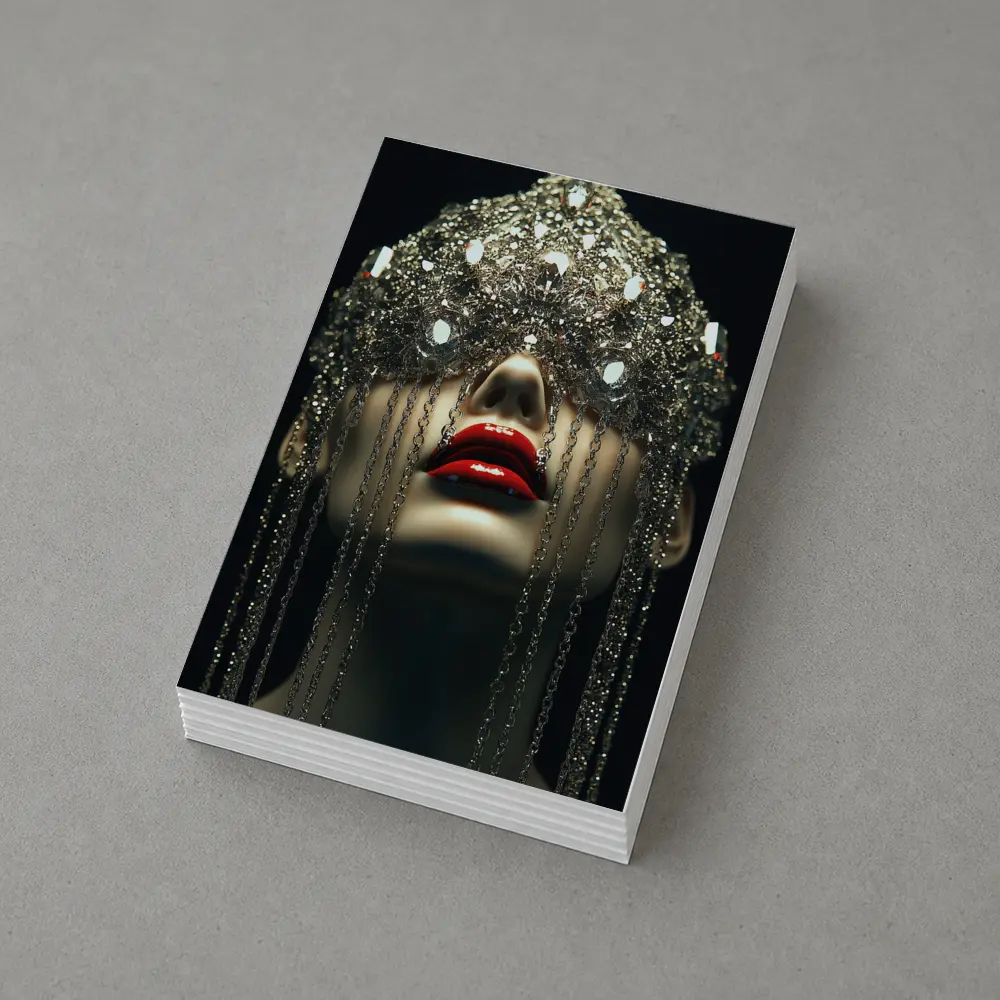 Woman Crystal Crown Red Lips Dark Background – Postcards