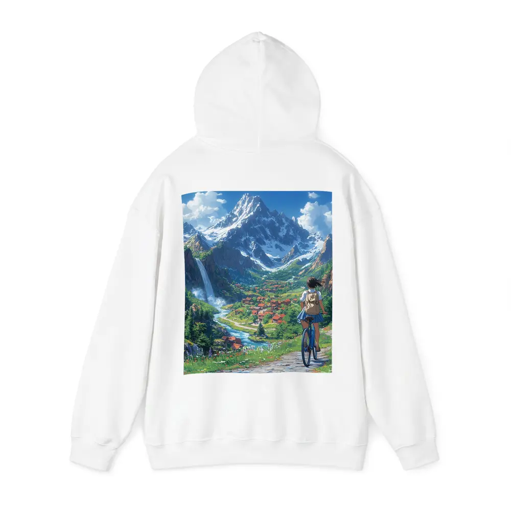 Anime Girl Cycling Mountain Valley Landscape – Hoodies