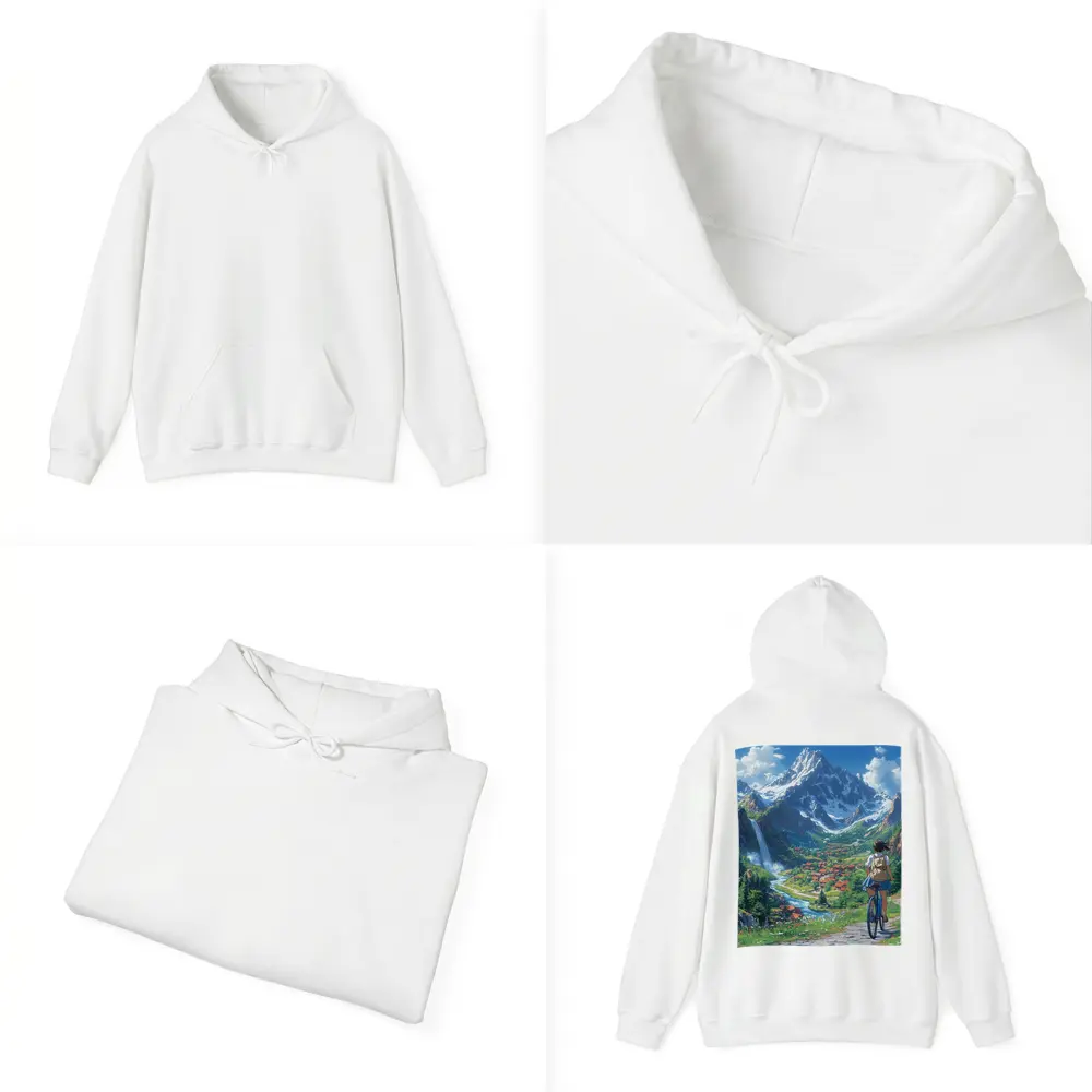 Anime Girl Cycling Mountain Valley Landscape – Hoodies