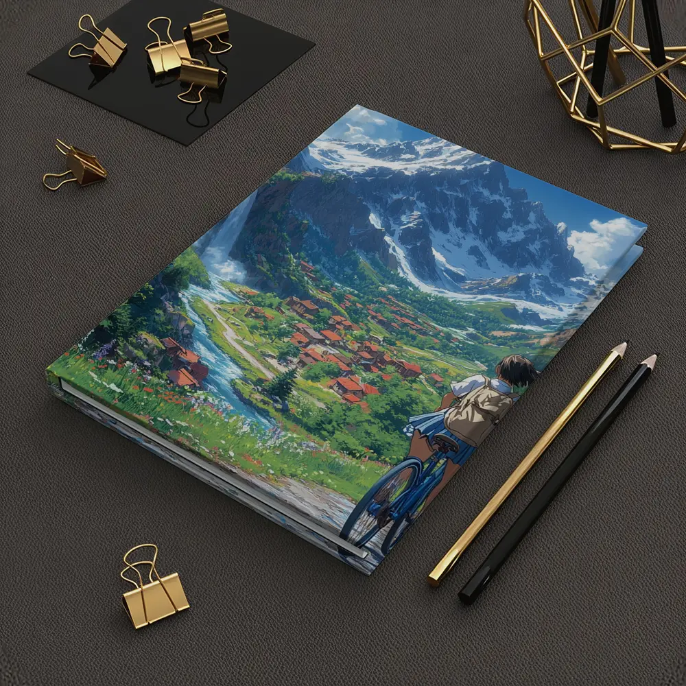 Anime Girl Cycling Mountain Valley Landscape – Notebooks