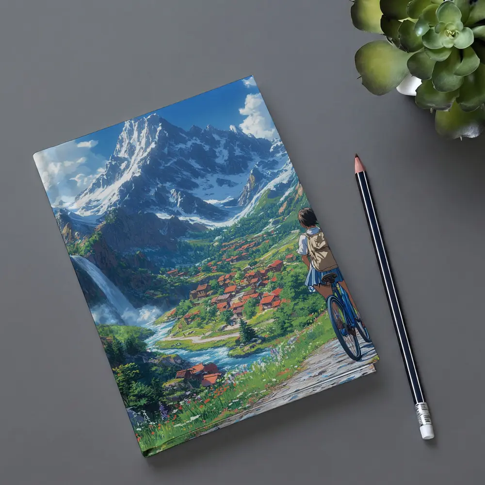 Anime Girl Cycling Mountain Valley Landscape – Notebooks