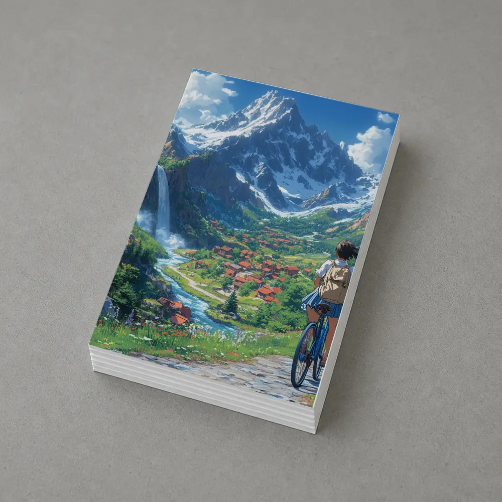 Anime Girl Cycling Mountain Valley Landscape – Postcards