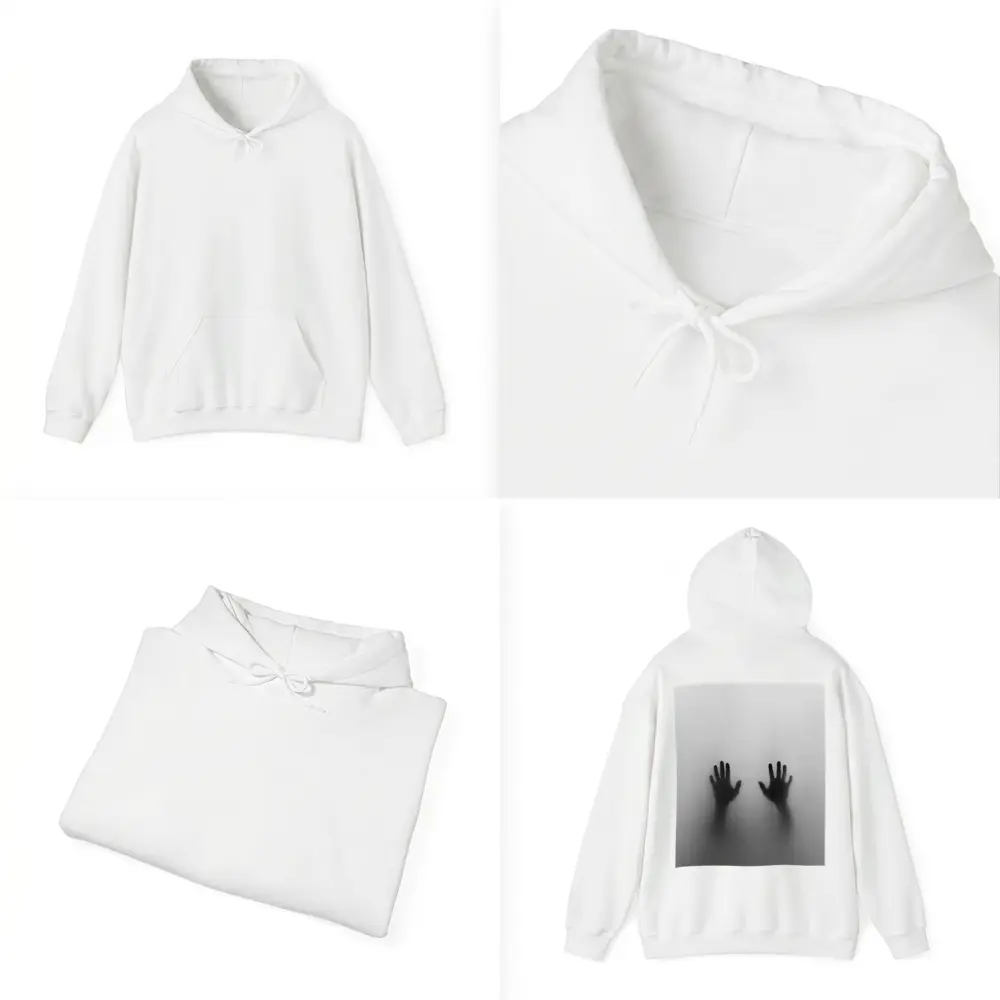 Two Shadowy Hands Pressing Through Fog – Hoodies