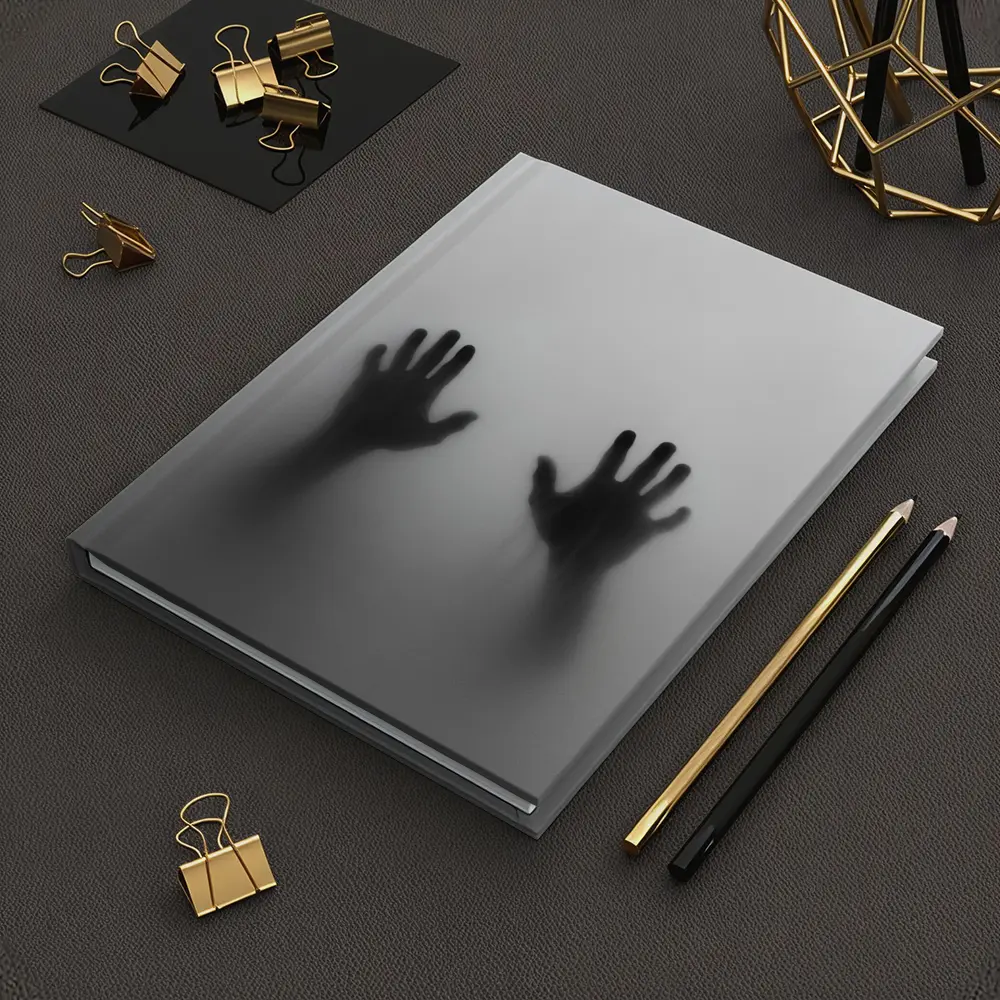 Two Shadowy Hands Pressing Through Fog – Notebooks