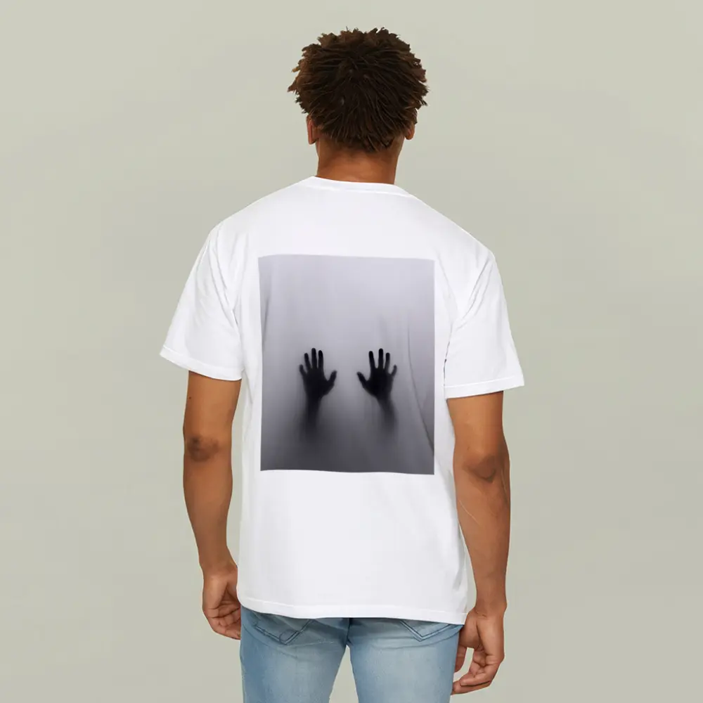 Two Shadowy Hands Pressing Through Fog – T-Shirts
