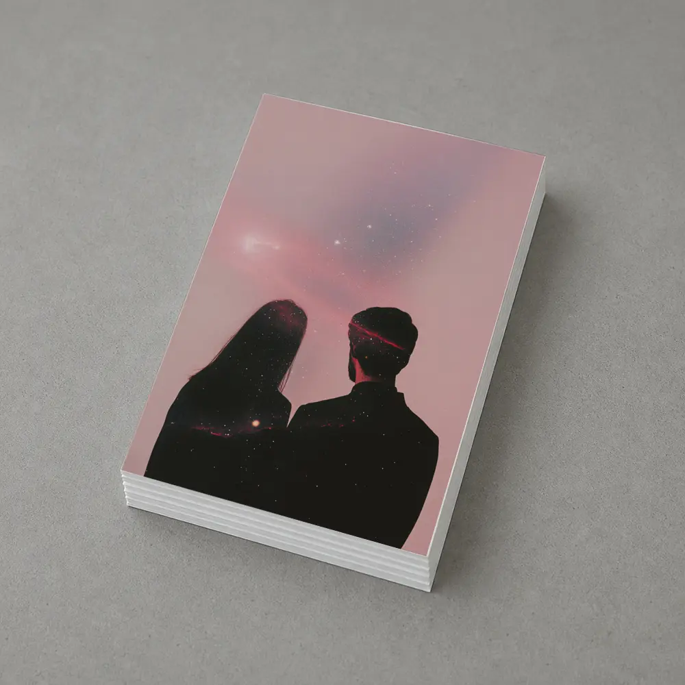 Couple Silhouette Under Pink Cosmic Sky – Postcards