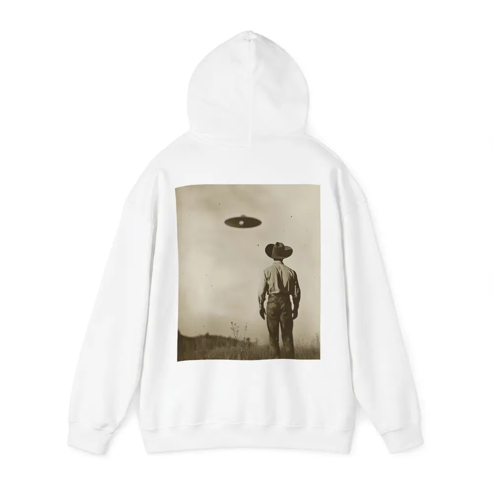 Cowboy Watching UFO Vintage Sepia Field – Hoodies