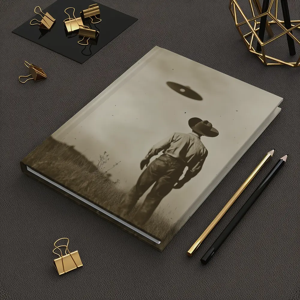 Cowboy Watching UFO Vintage Sepia Field – Notebooks
