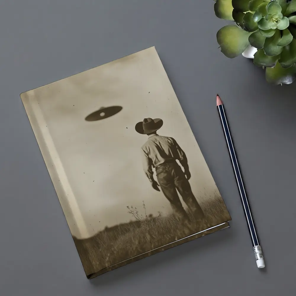 Cowboy Watching UFO Vintage Sepia Field – Notebooks