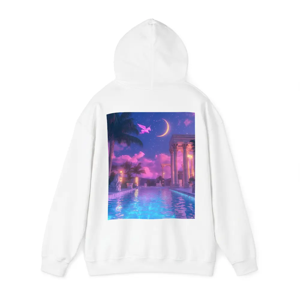 Pink Pegasus Greek Temple Pool Night Sky – Hoodies