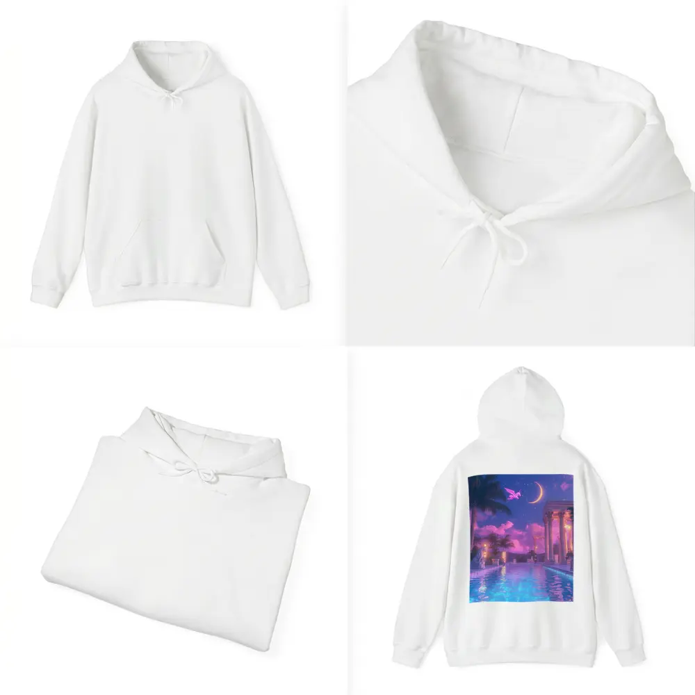 Pink Pegasus Greek Temple Pool Night Sky – Hoodies