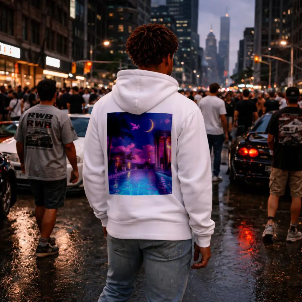 Pink Pegasus Greek Temple Pool Night Sky – Hoodies