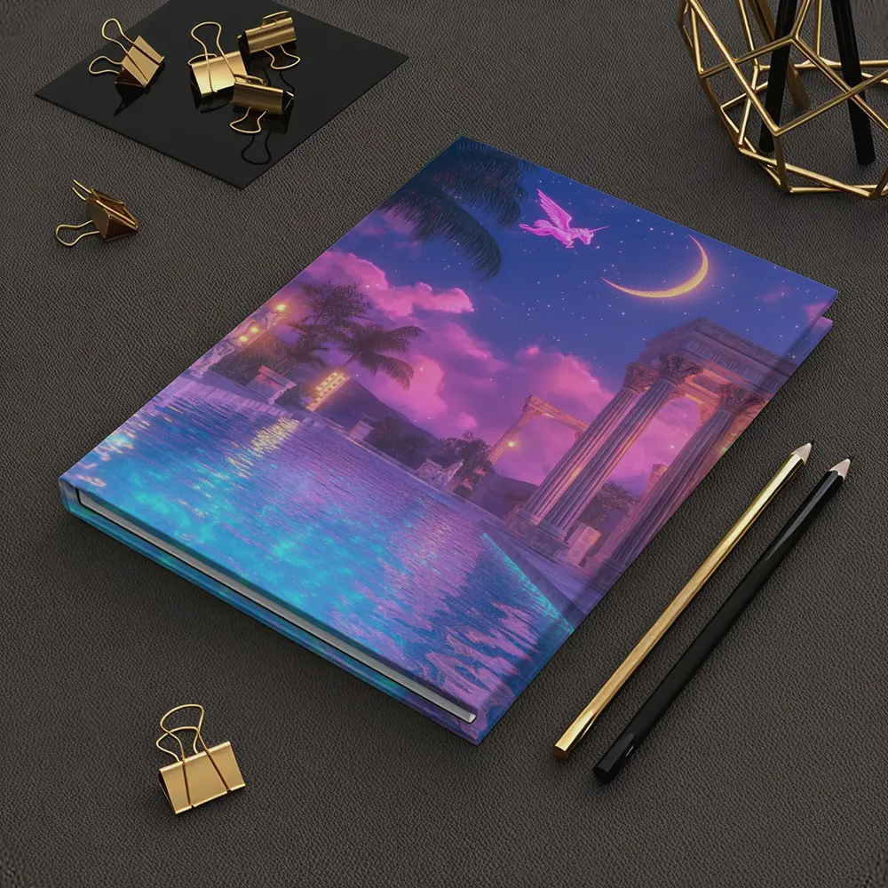 Pink Pegasus Greek Temple Pool Night Sky – Notebooks