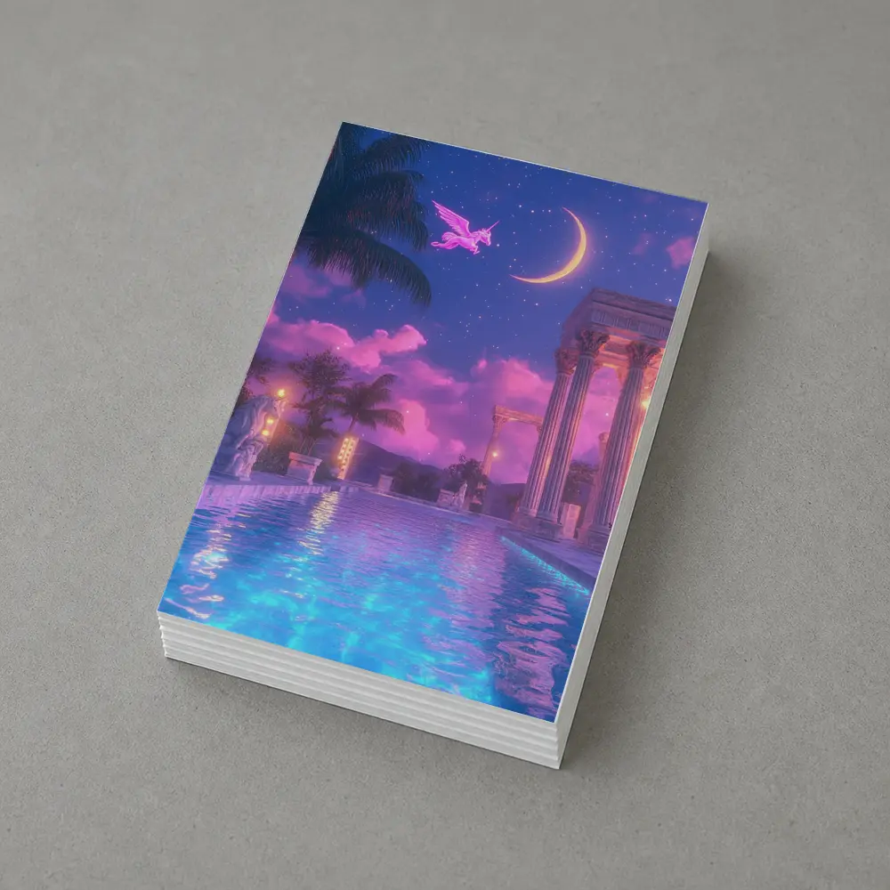 Pink Pegasus Greek Temple Pool Night Sky – Postcards