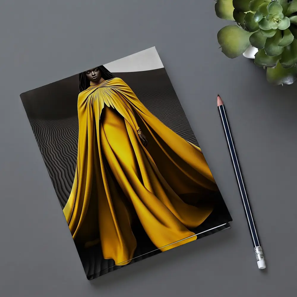 Woman in Golden Cape Black Sand Dunes – Notebooks