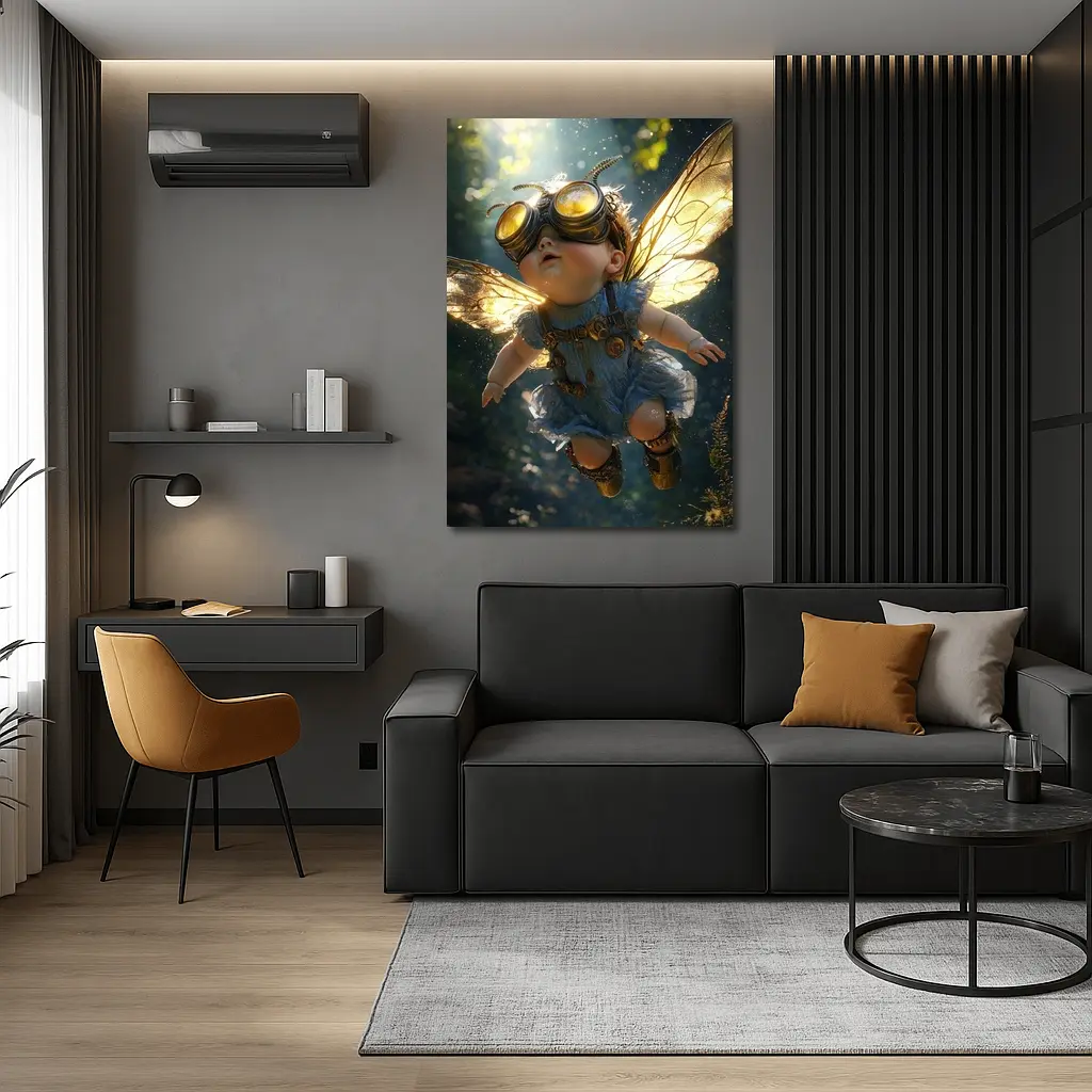 Steampunk Baby Fairy Flying Forest Light – Wall Art
