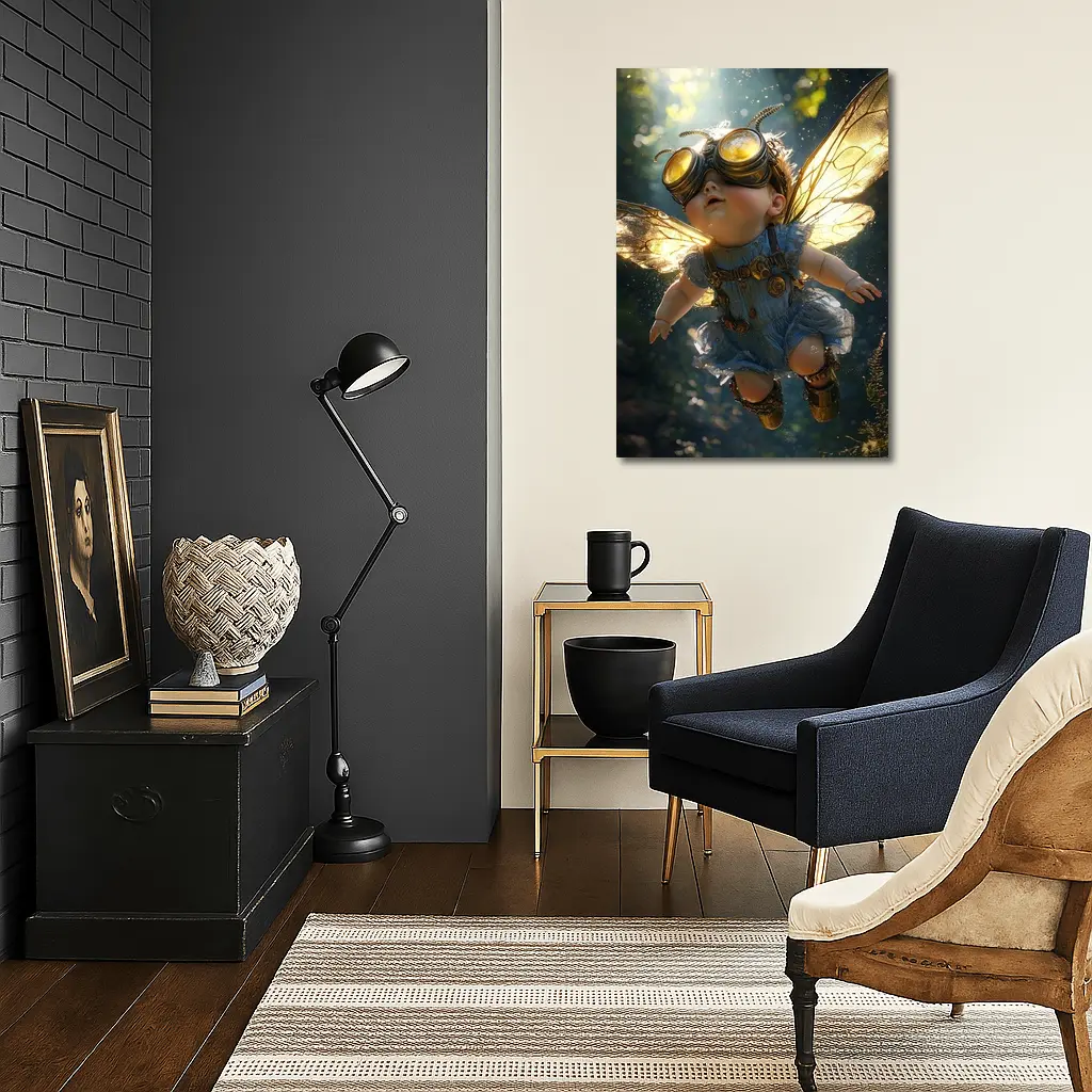 Steampunk Baby Fairy Flying Forest Light – Wall Art