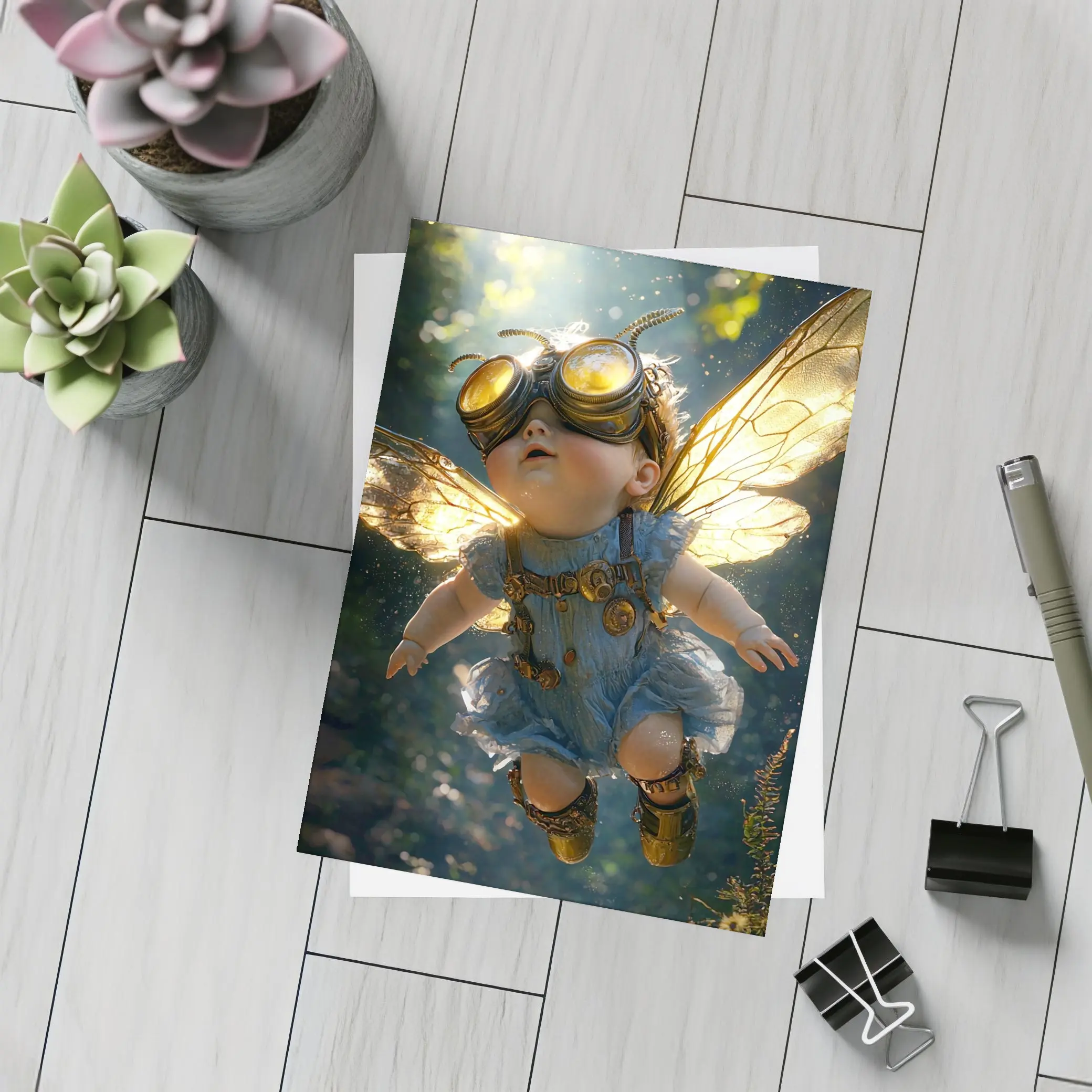 Steampunk Baby Fairy Flying Forest Light – Postcards