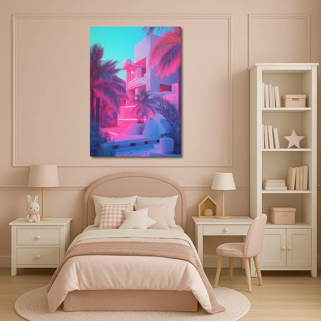 Neon Pink Tropical Architecture Palm Trees – Wall Art