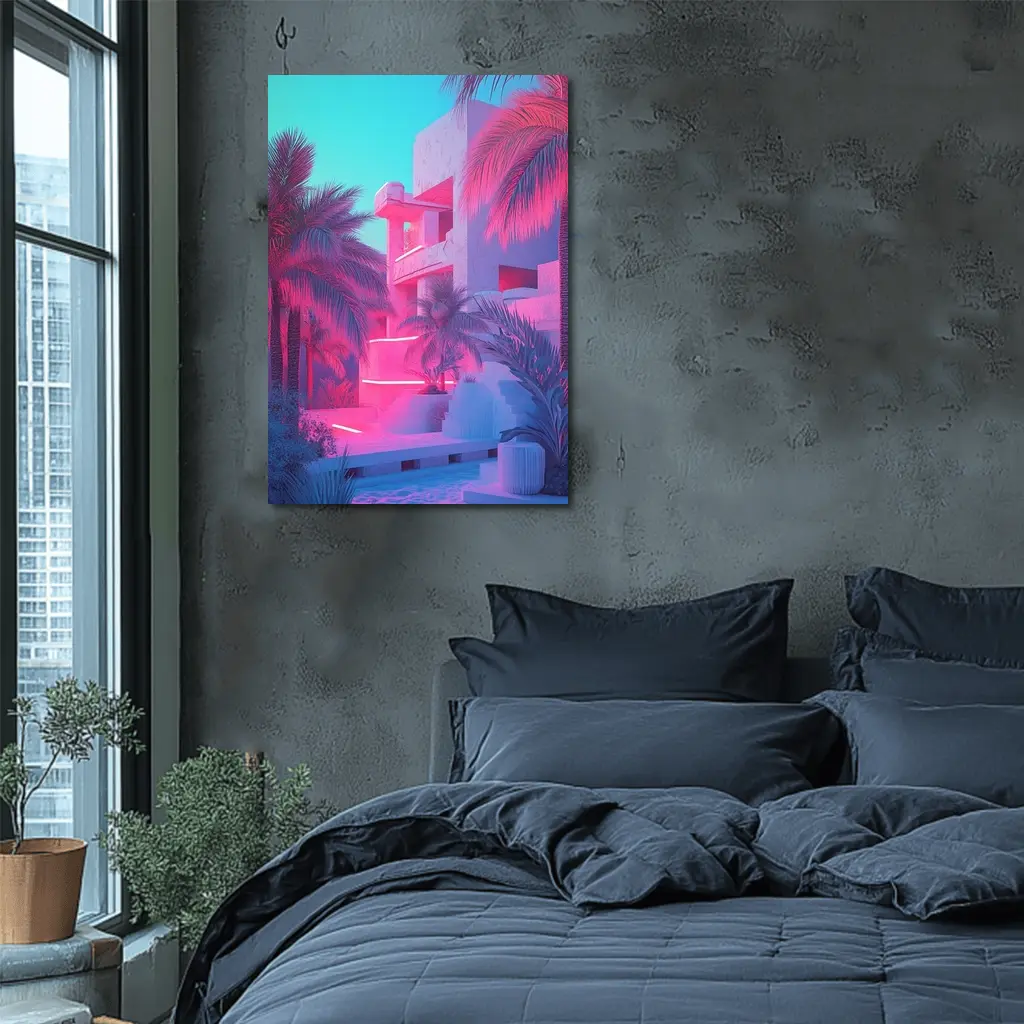 Neon Pink Tropical Architecture Palm Trees – Wall Art