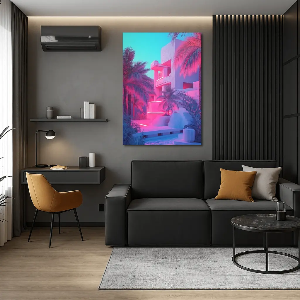 Neon Pink Tropical Architecture Palm Trees – Wall Art