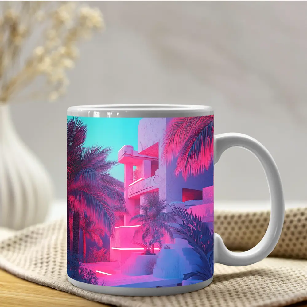 Neon Pink Tropical Architecture Palm Trees – Mugs