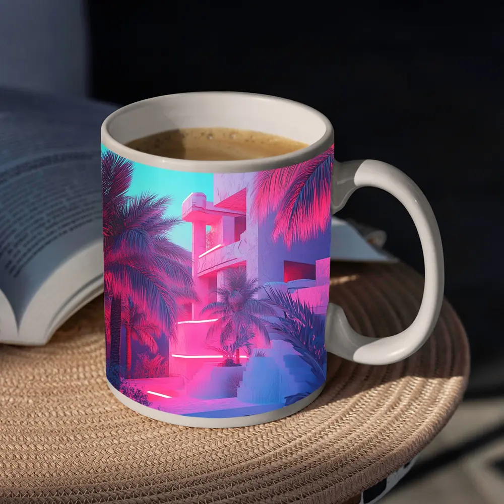 Neon Pink Tropical Architecture Palm Trees – Mugs