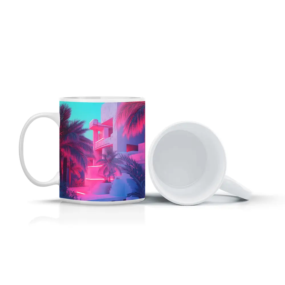 Neon Pink Tropical Architecture Palm Trees – Mugs