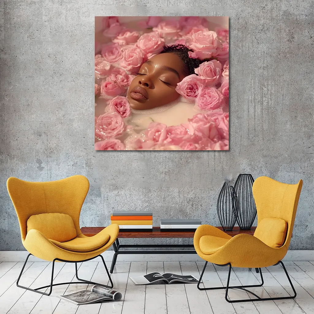 Woman Relaxing in Rose Milk Bath – Wall Art