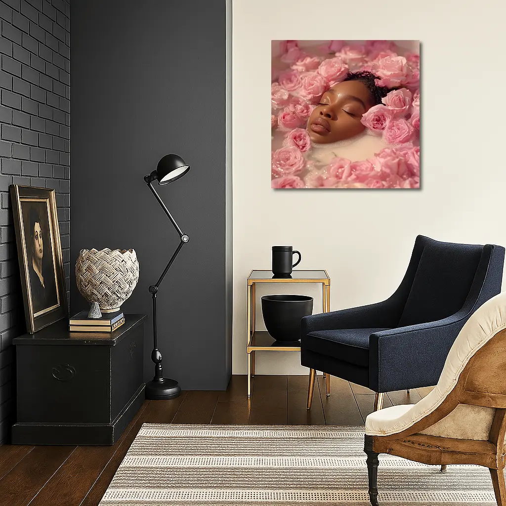 Woman Relaxing in Rose Milk Bath – Wall Art