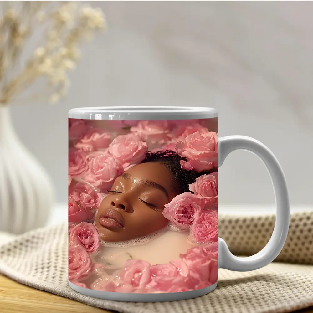 Woman Relaxing in Rose Milk Bath – Mugs