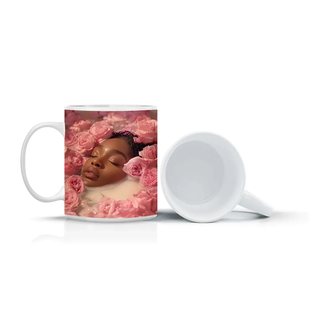 Woman Relaxing in Rose Milk Bath – Mugs