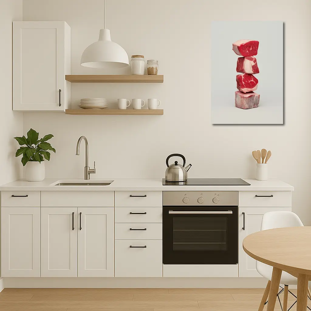 Stacked Raw Beef Cuts Gray Background – Wall Art