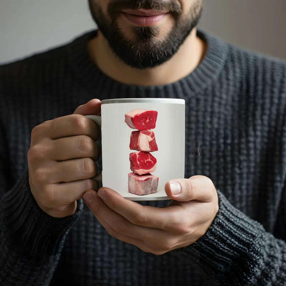 Stacked Raw Beef Cuts Gray Background – Mugs