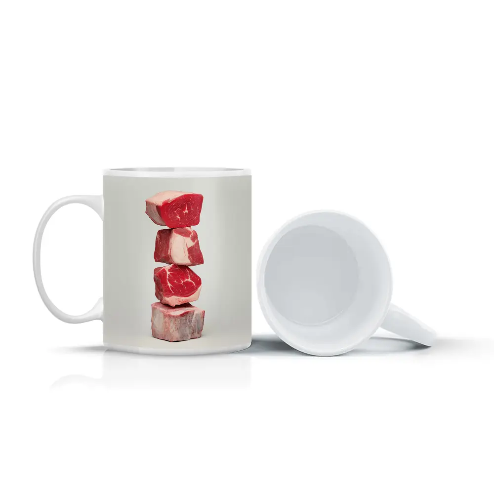 Stacked Raw Beef Cuts Gray Background – Mugs