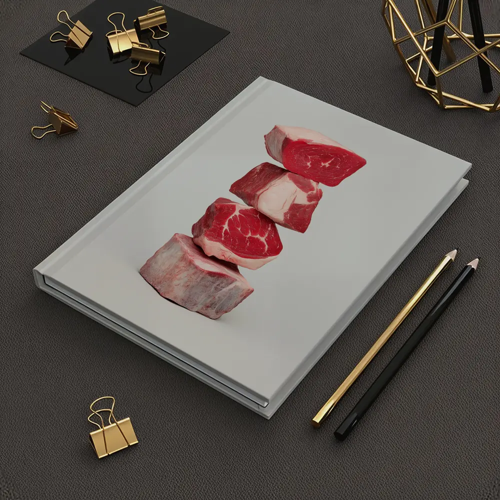 Stacked Raw Beef Cuts Gray Background – Notebooks