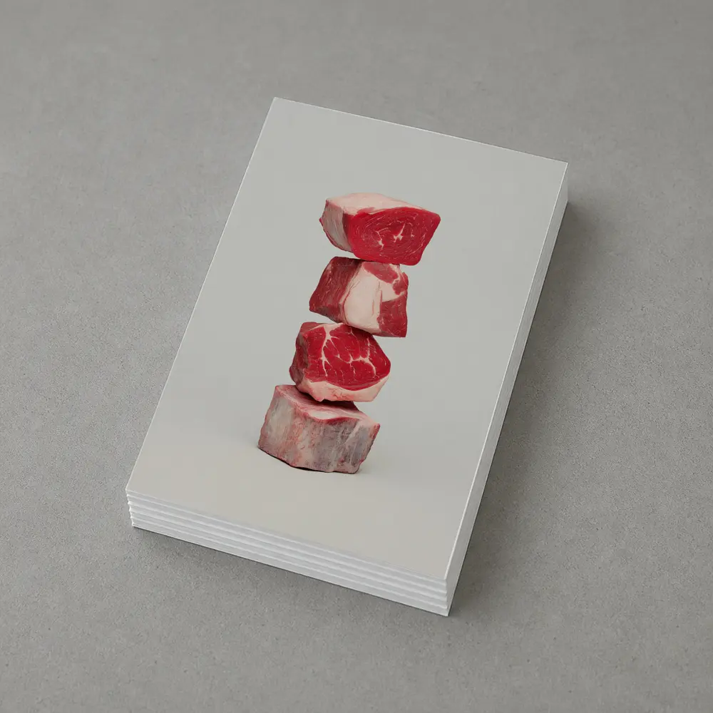 Stacked Raw Beef Cuts Gray Background – Postcards