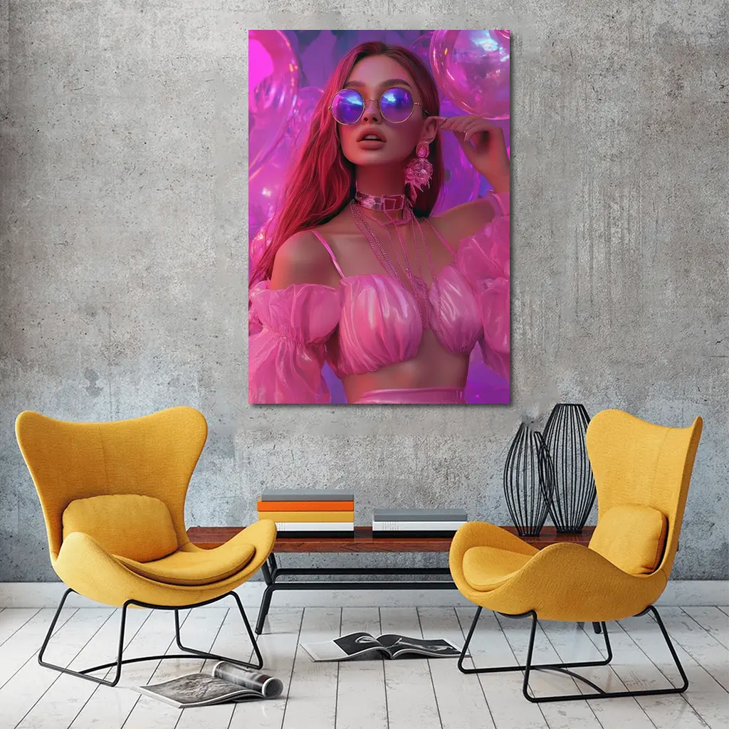 Fashion Woman Pink Bubbly Purple Fantasy – Wall Art