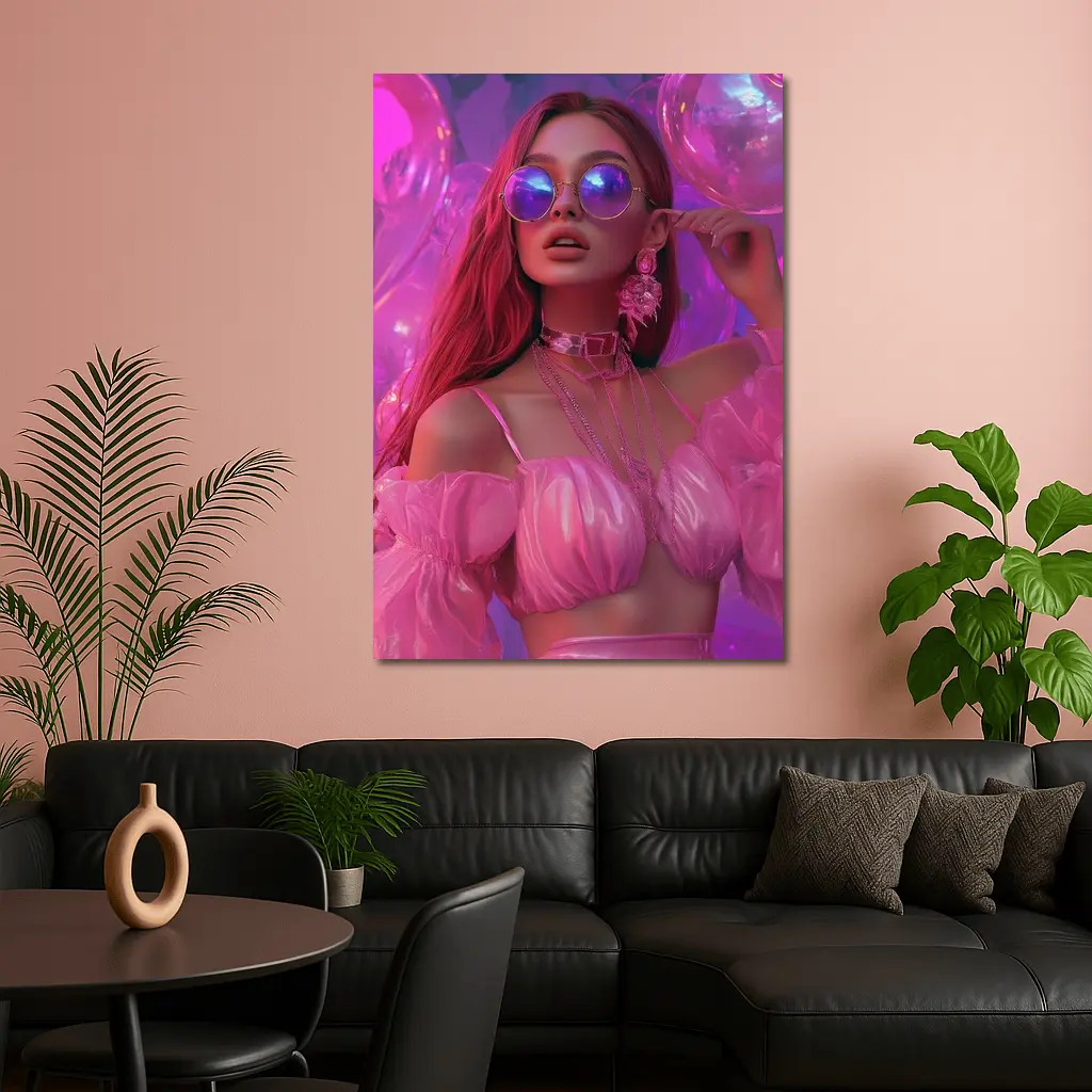 Fashion Woman Pink Bubbly Purple Fantasy – Wall Art