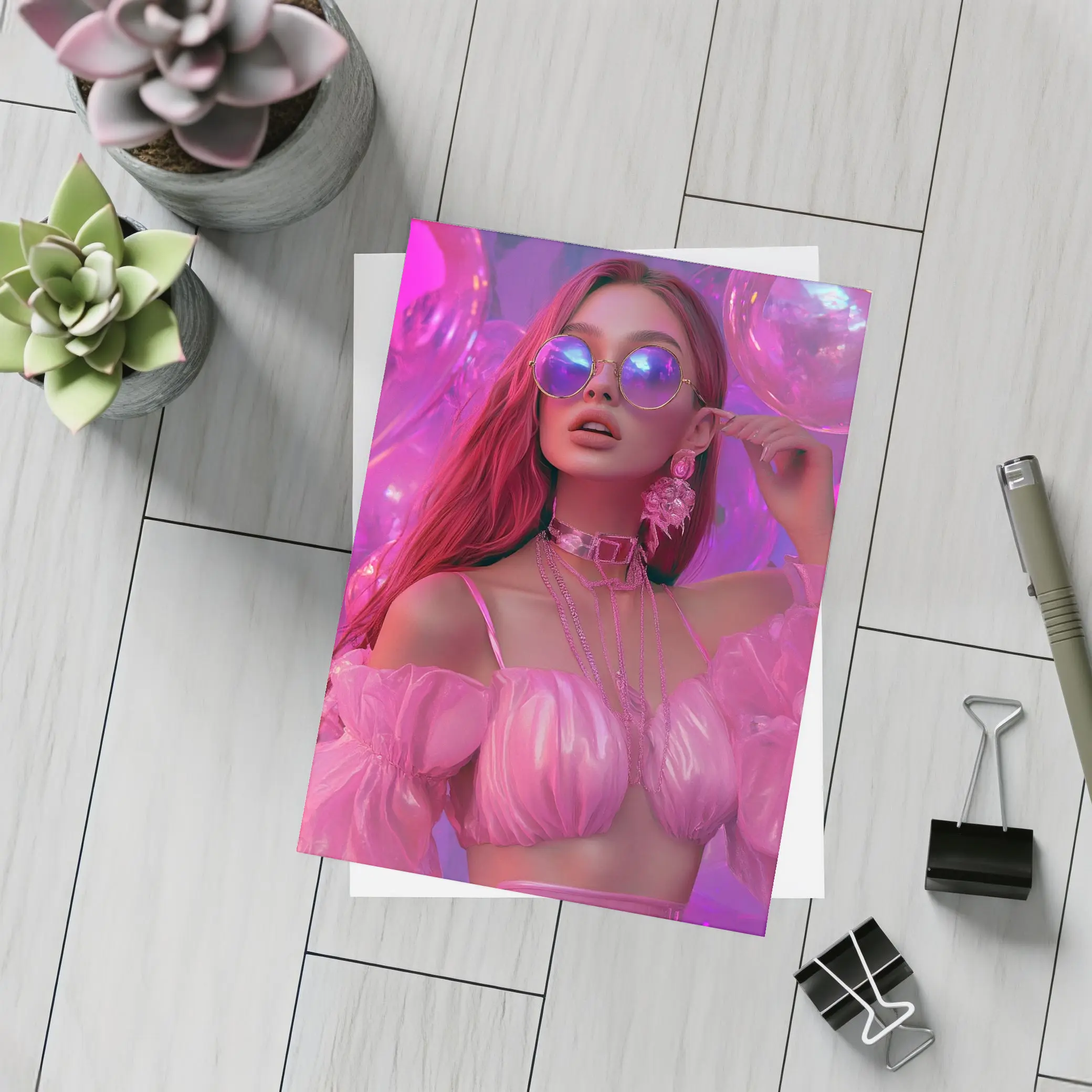 Fashion Woman Pink Bubbly Purple Fantasy – Postcards