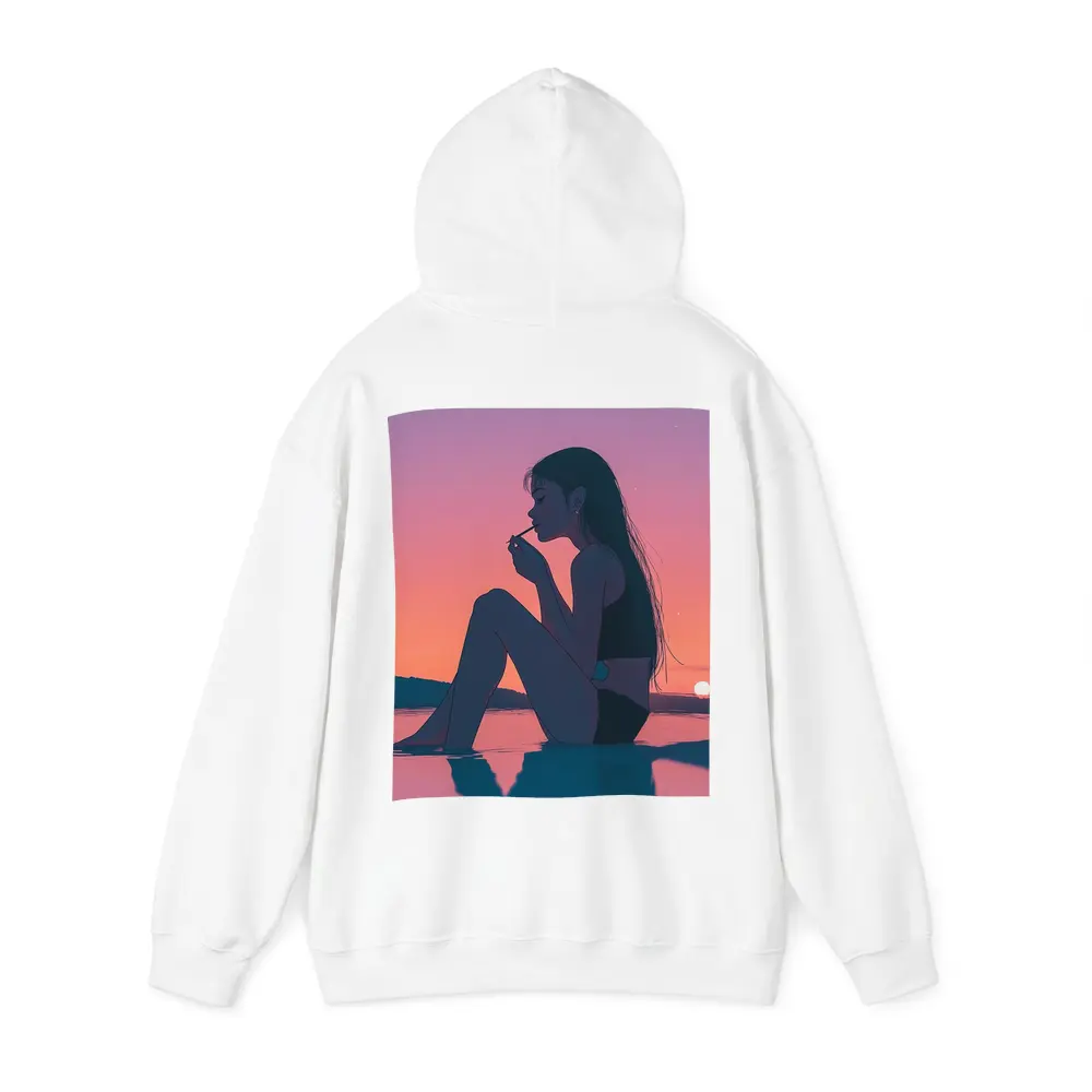 Anime Girl Sitting at Sunset Beach – Hoodies
