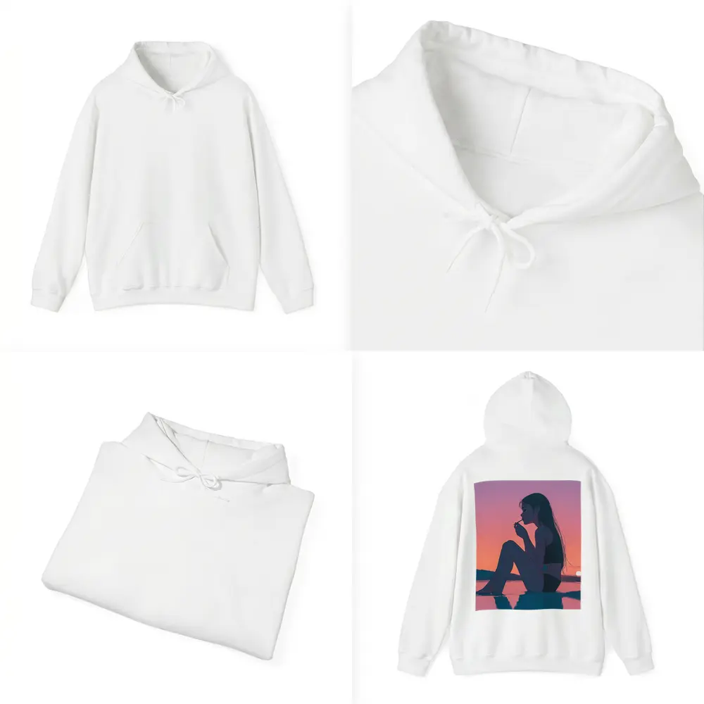 Anime Girl Sitting at Sunset Beach – Hoodies
