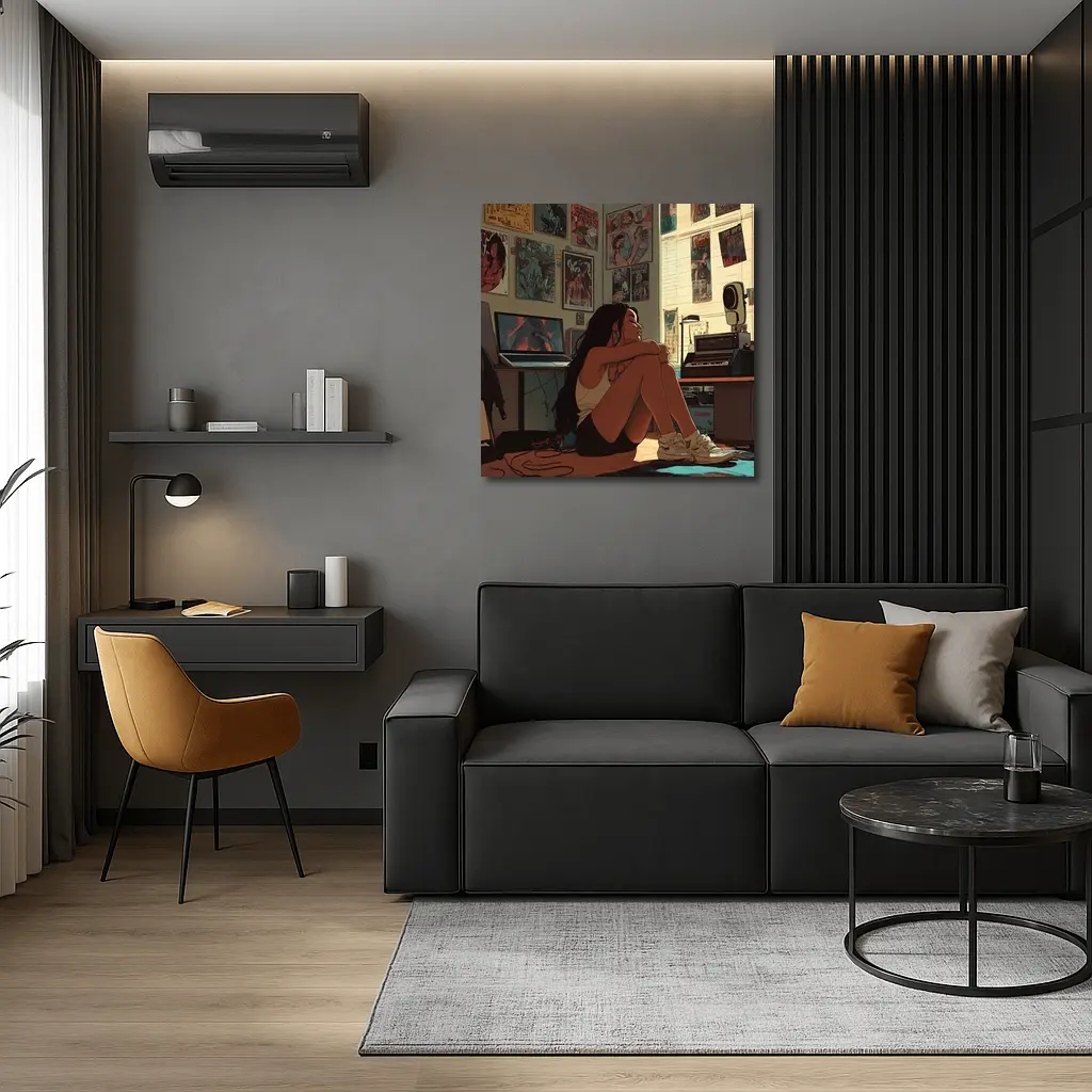 Anime Girl Sitting Alone Retro Room – Wall Art