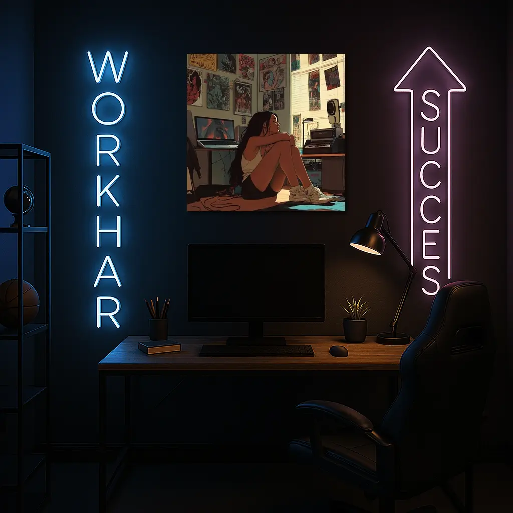 Anime Girl Sitting Alone Retro Room – Wall Art