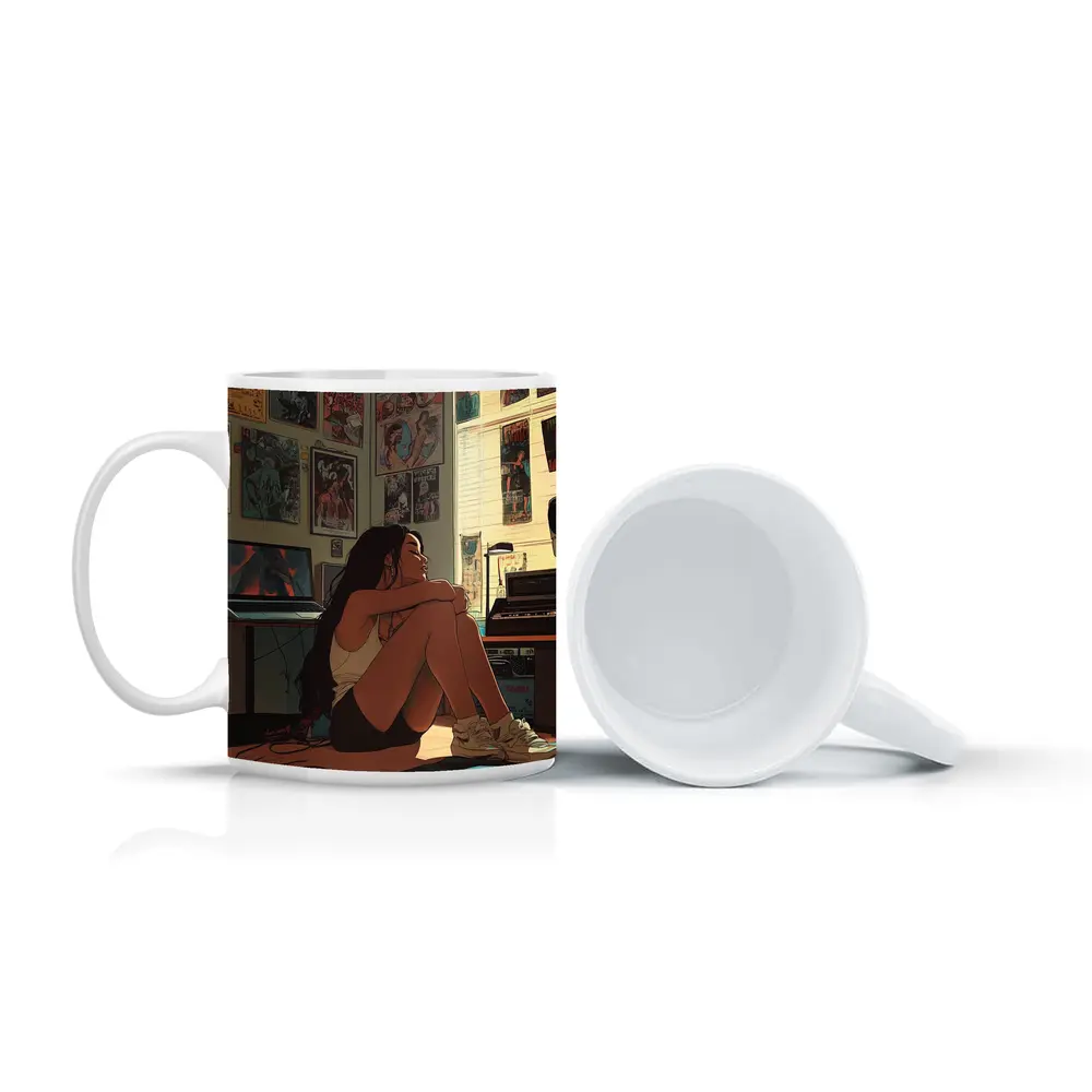 Anime Girl Sitting Alone Retro Room – Mugs