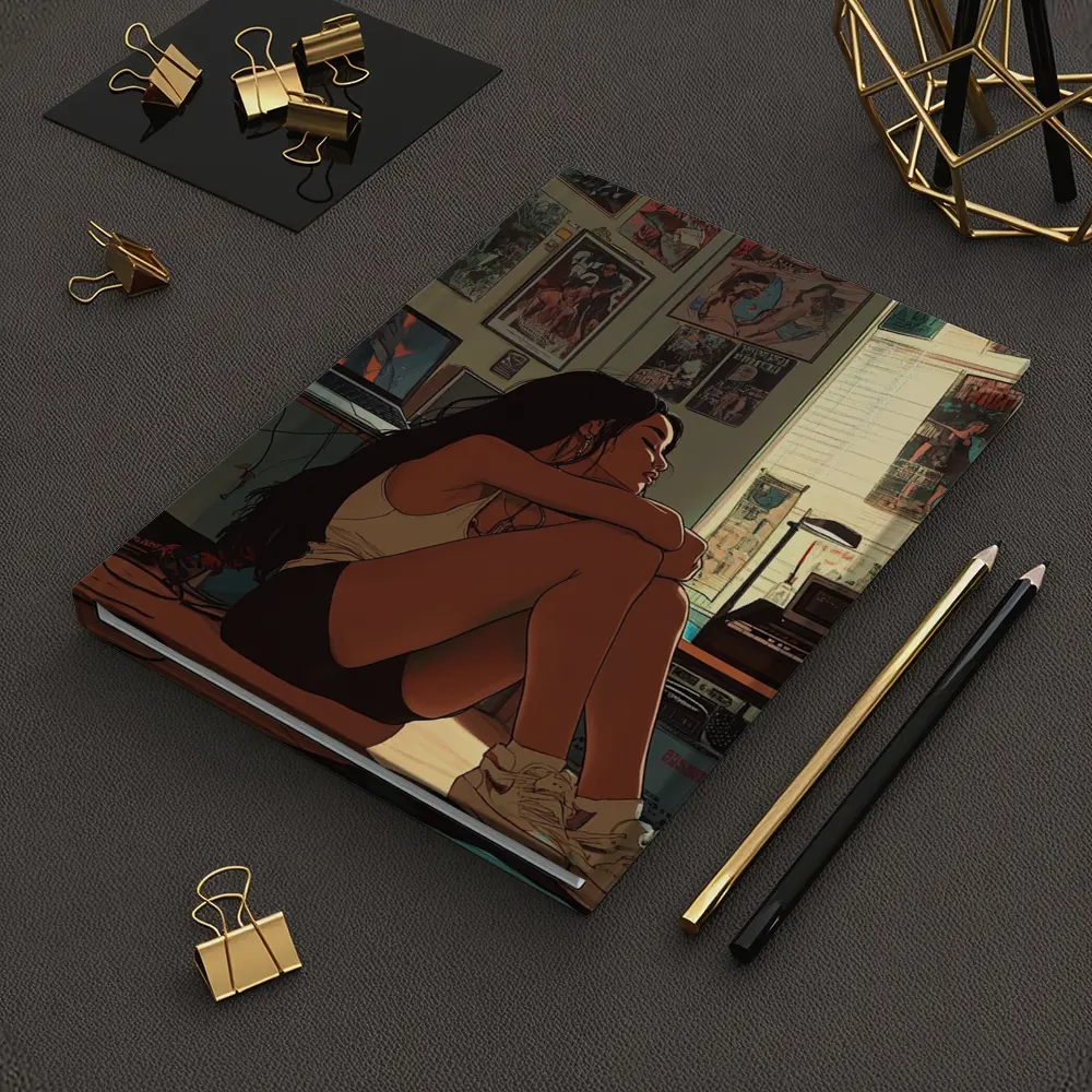 Anime Girl Sitting Alone Retro Room – Notebooks