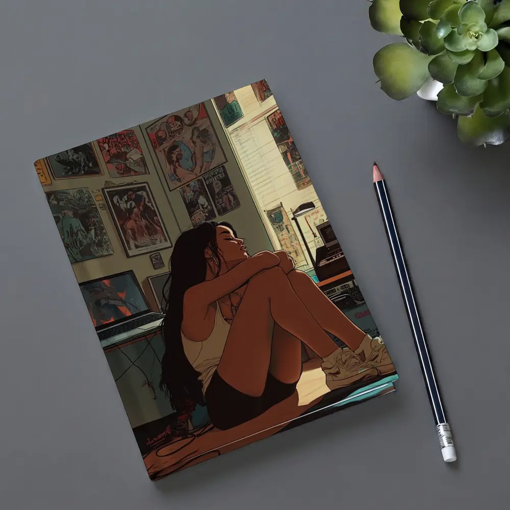 Anime Girl Sitting Alone Retro Room – Notebooks