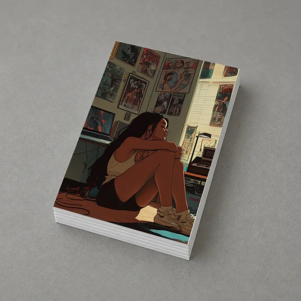 Anime Girl Sitting Alone Retro Room – Postcards